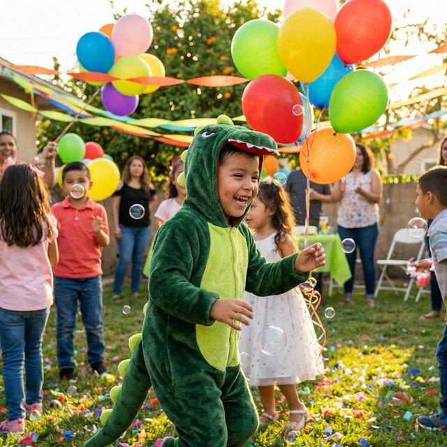 Mateo en traje de dinosaurio
